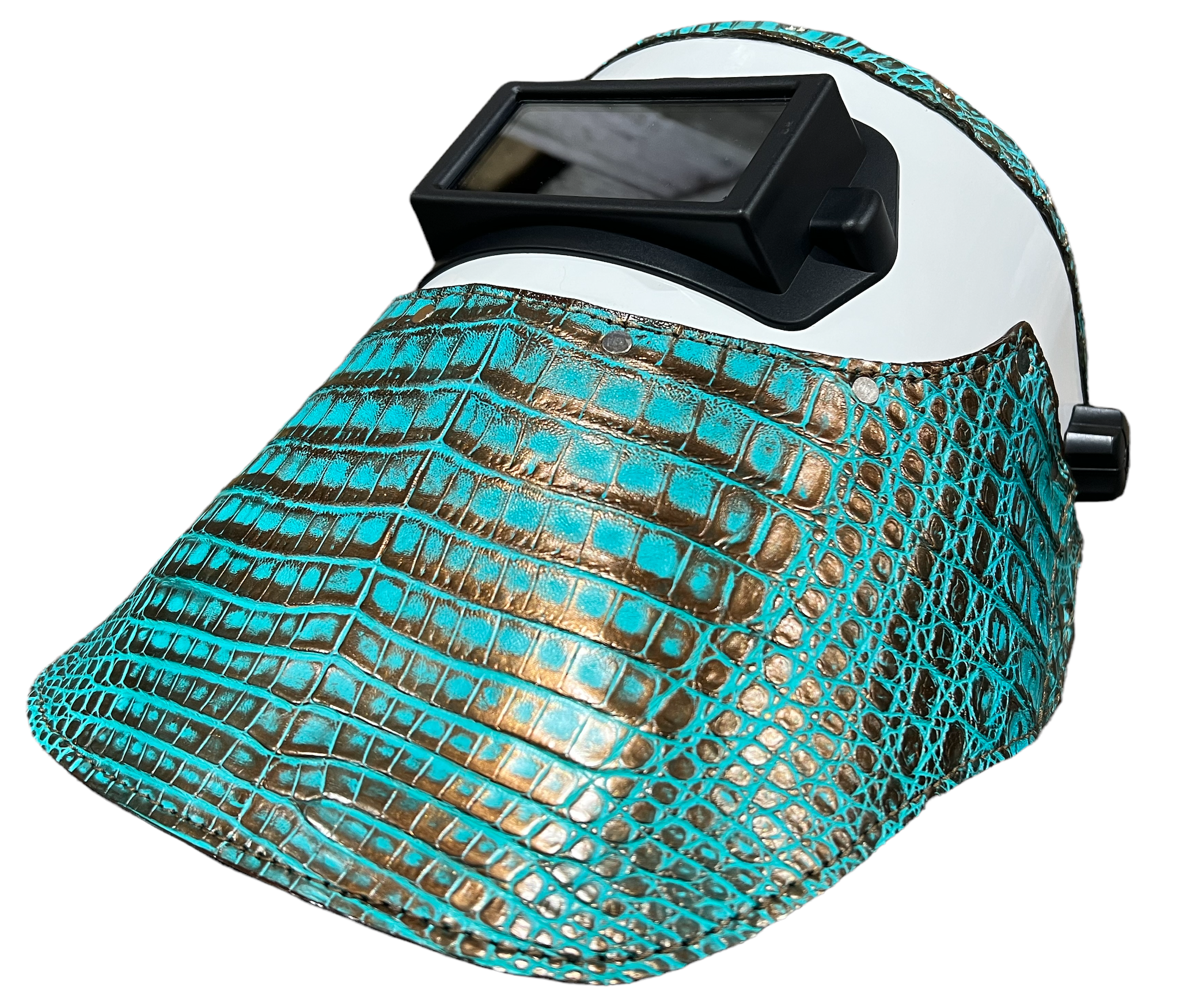 Outlaw Leather - Welding Hood - Gold Turquoise Caiman